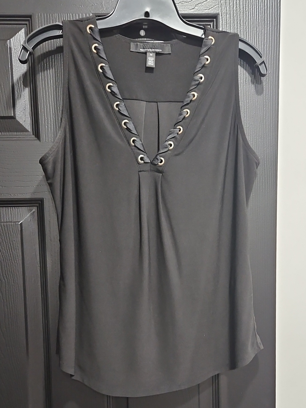 White House Black Market Black Lace-Up V-Neck Sleeveless Tank